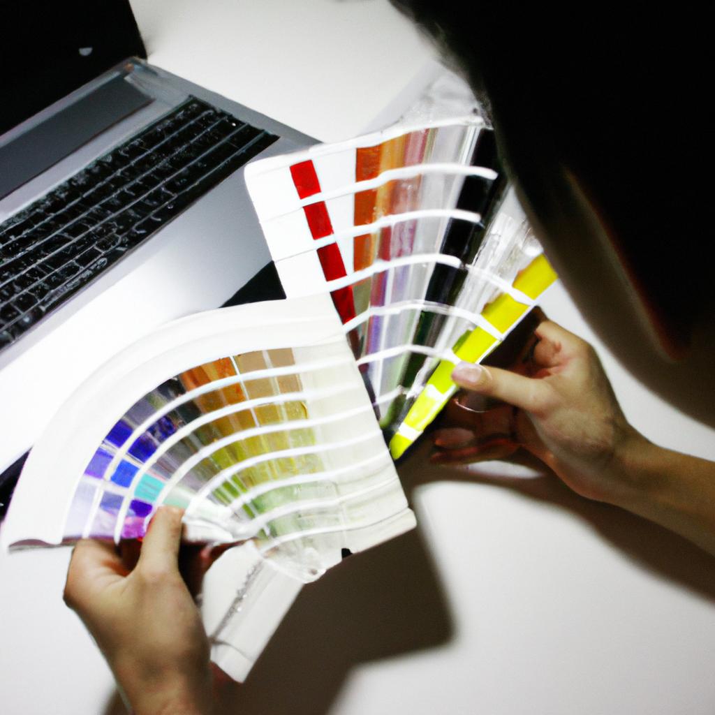 Person analyzing color palettes online
